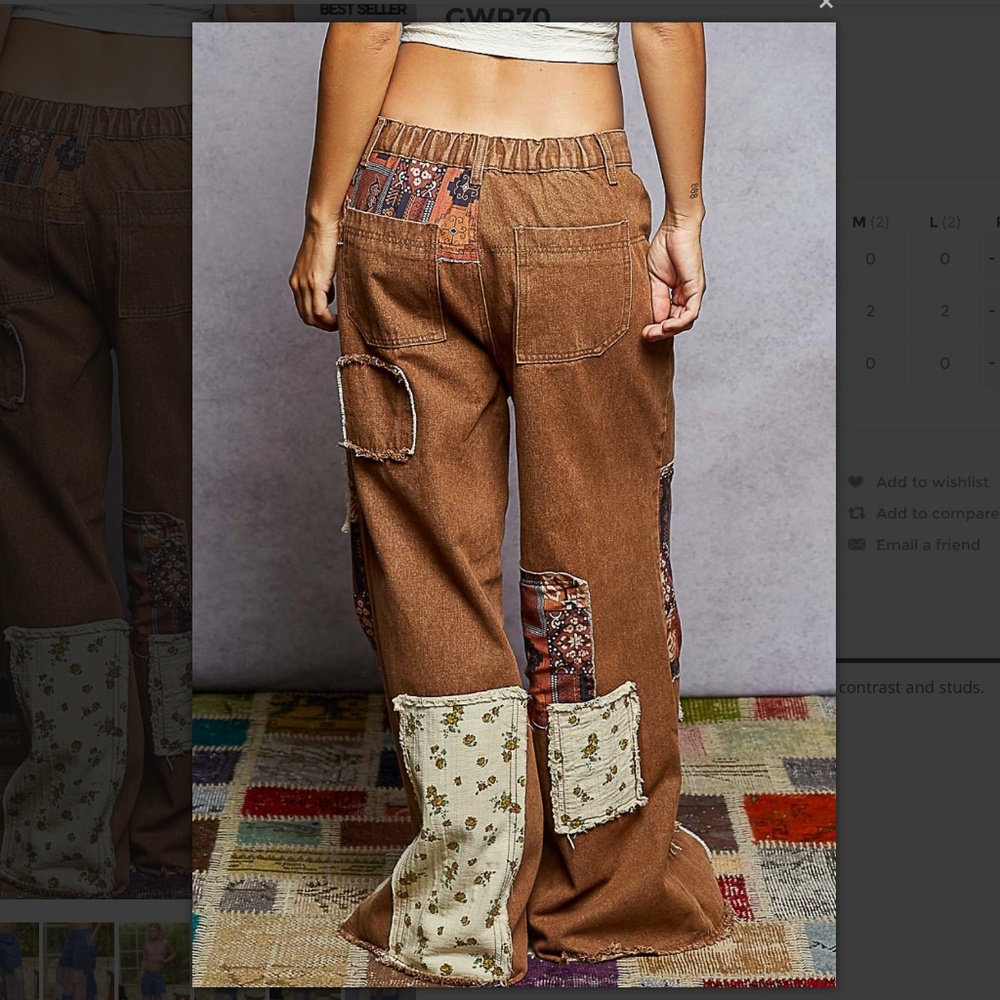 🌸 POL “ BRINLEY 2 “ POL Roomy Fit Pants in Denim with Patchwork Detail 53 - Picture 3 of 6